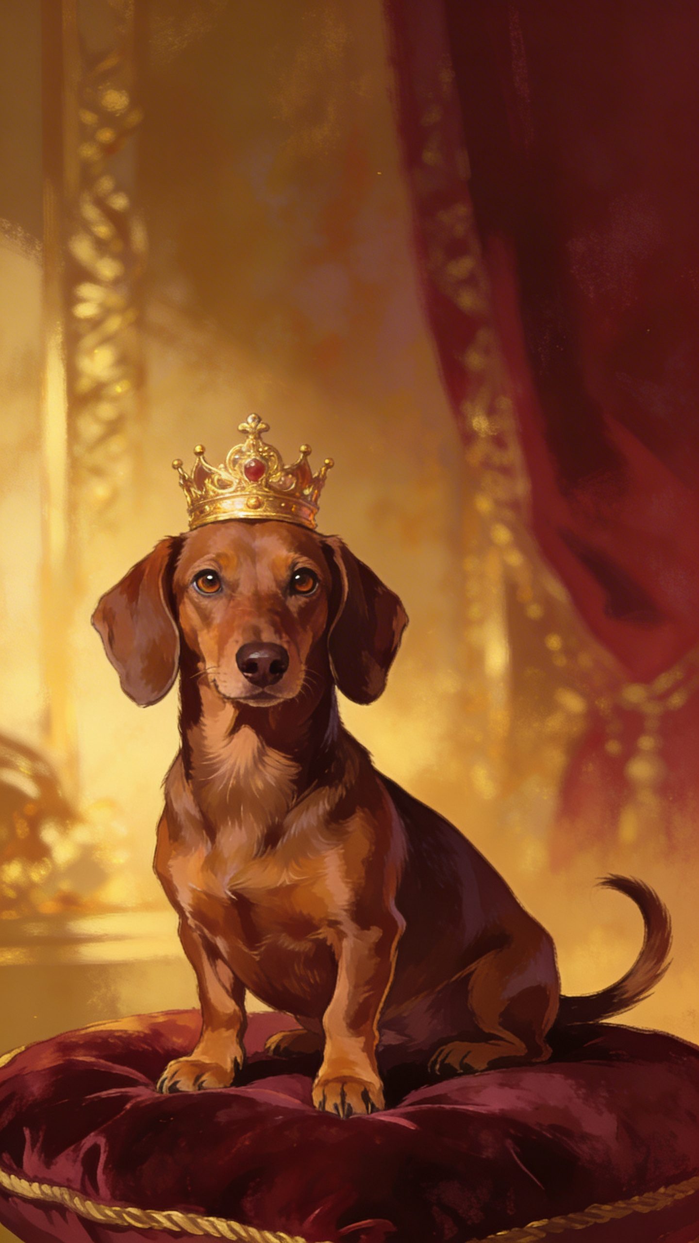 Brown dachshund wearing small crown, royal personality theme