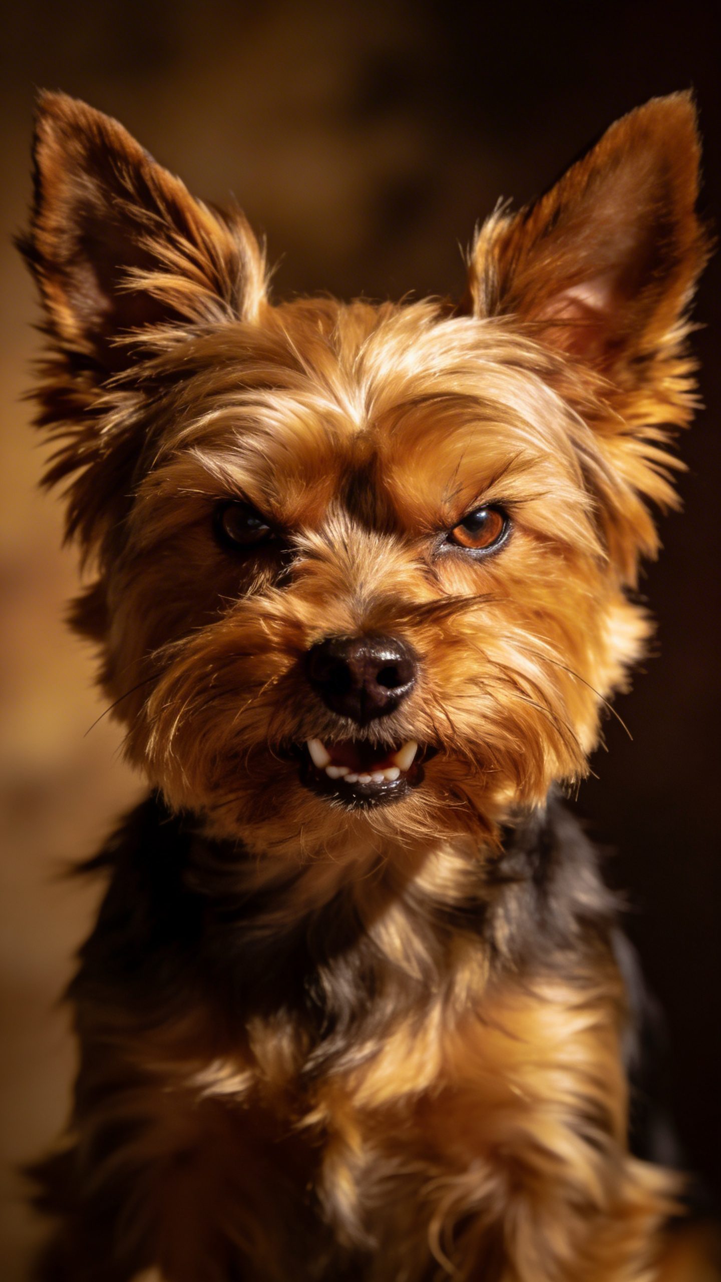 Yorkshire Terrier with fierce expression, professional portrait