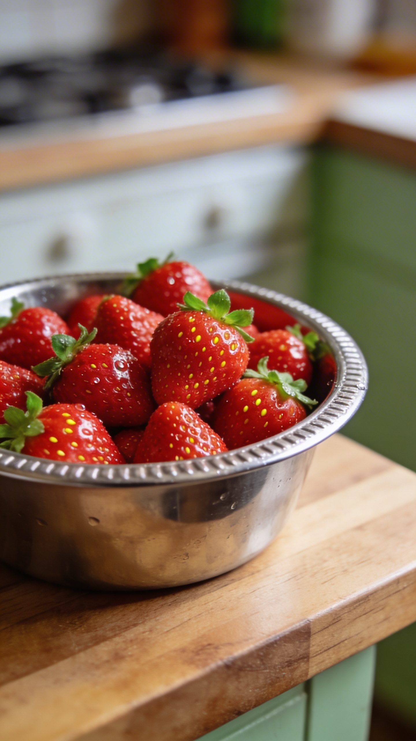 Fresh whole strawberries in dog food bowl