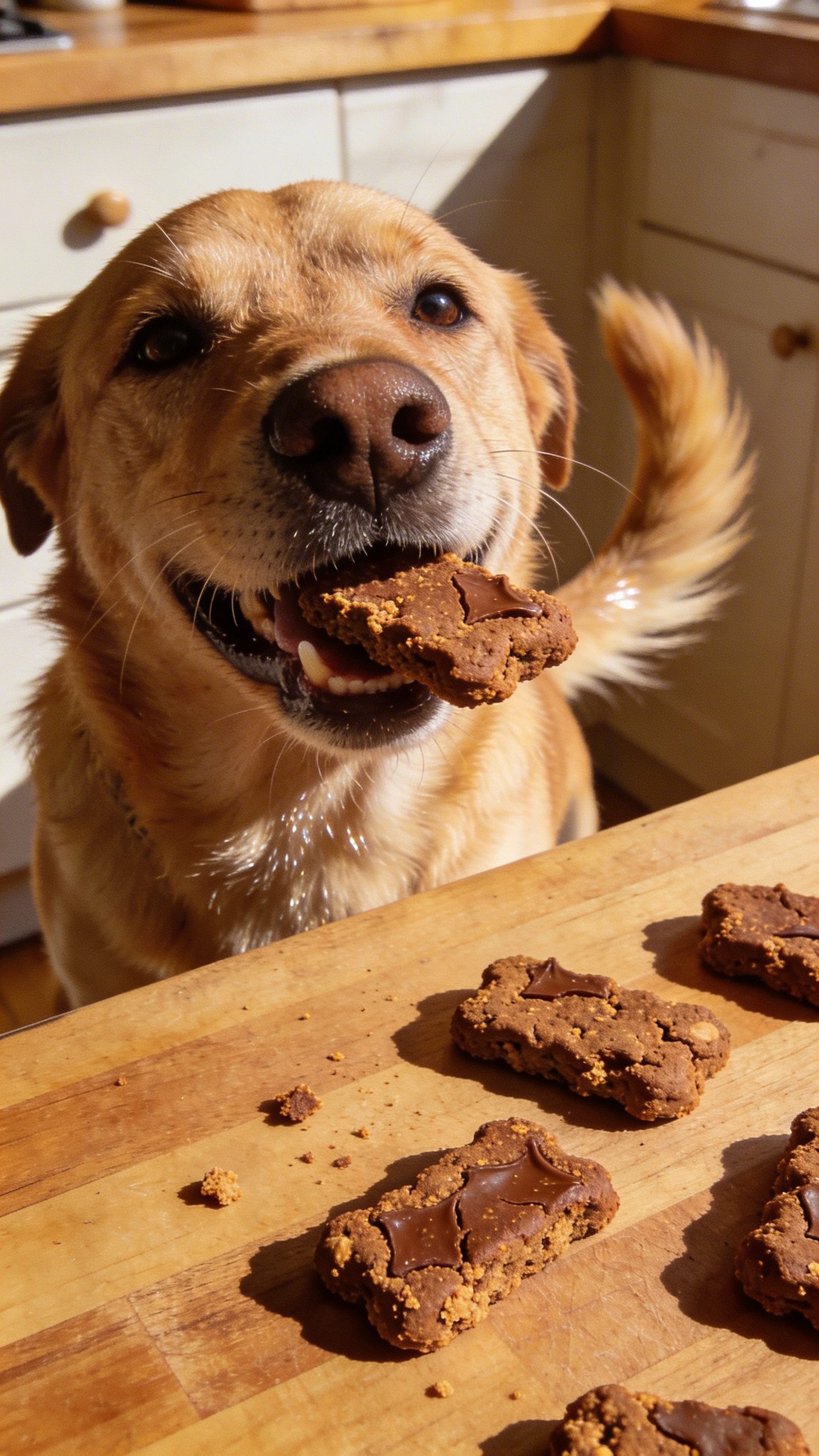 Happy dog with homemade liver treat biscuits