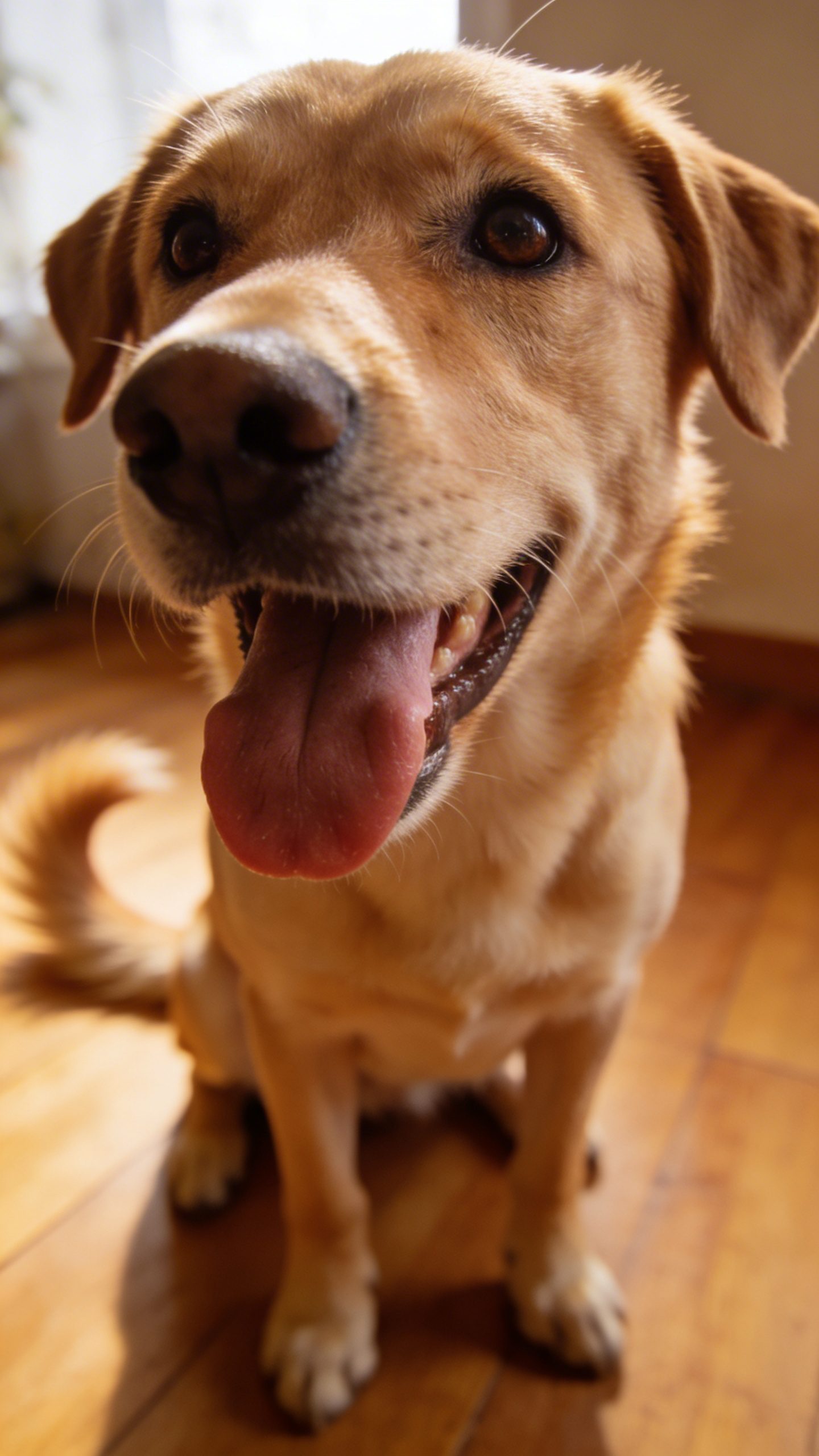 Happy dog with tongue out waiting for treats