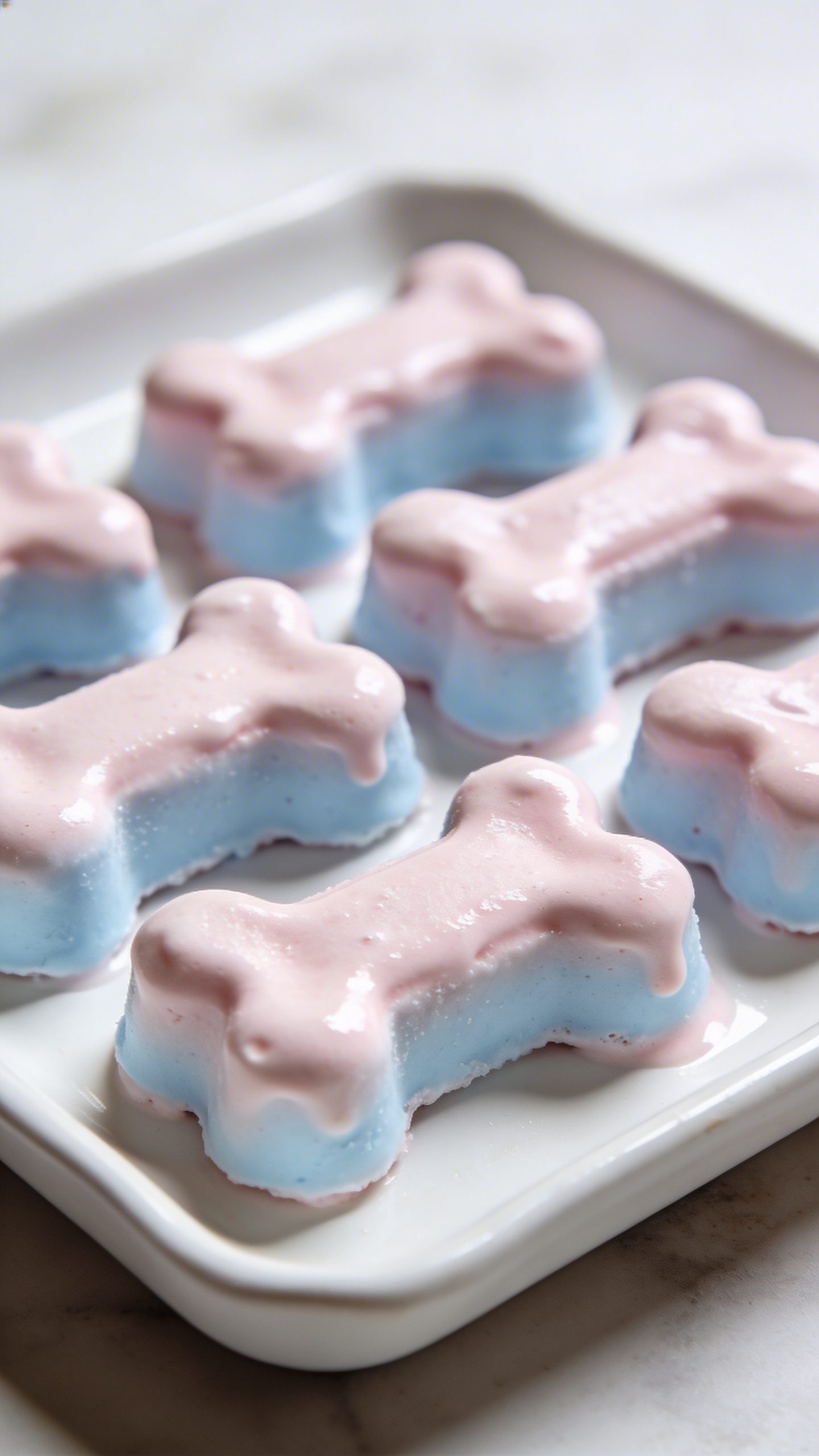 Dog bone shaped frozen yogurt treats on tray