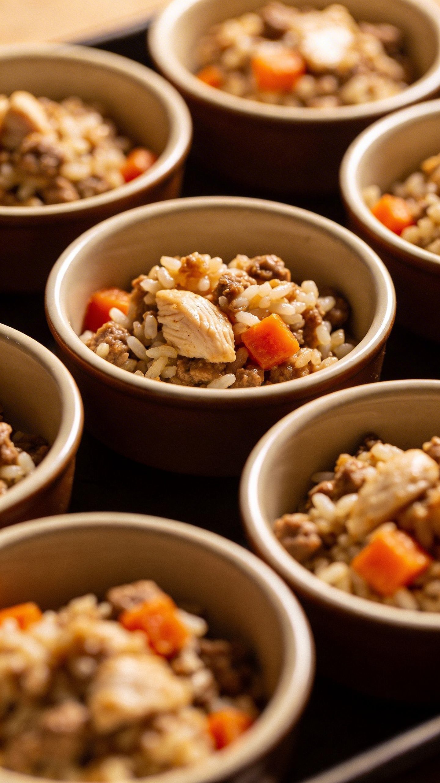 Small portions of cooked homemade dog food measured