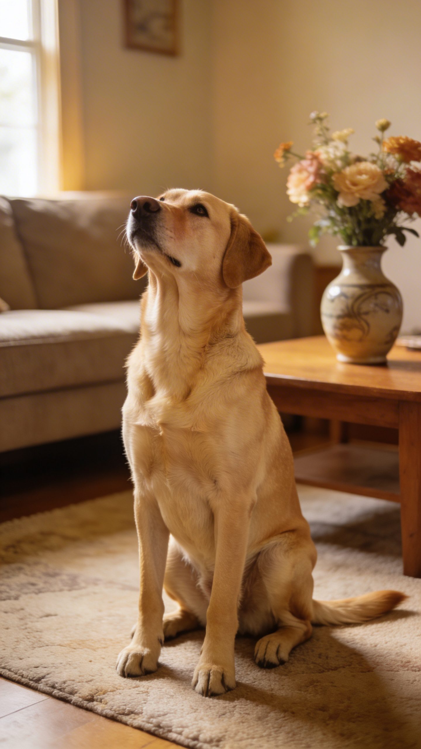 Labrador performing stay command in living room