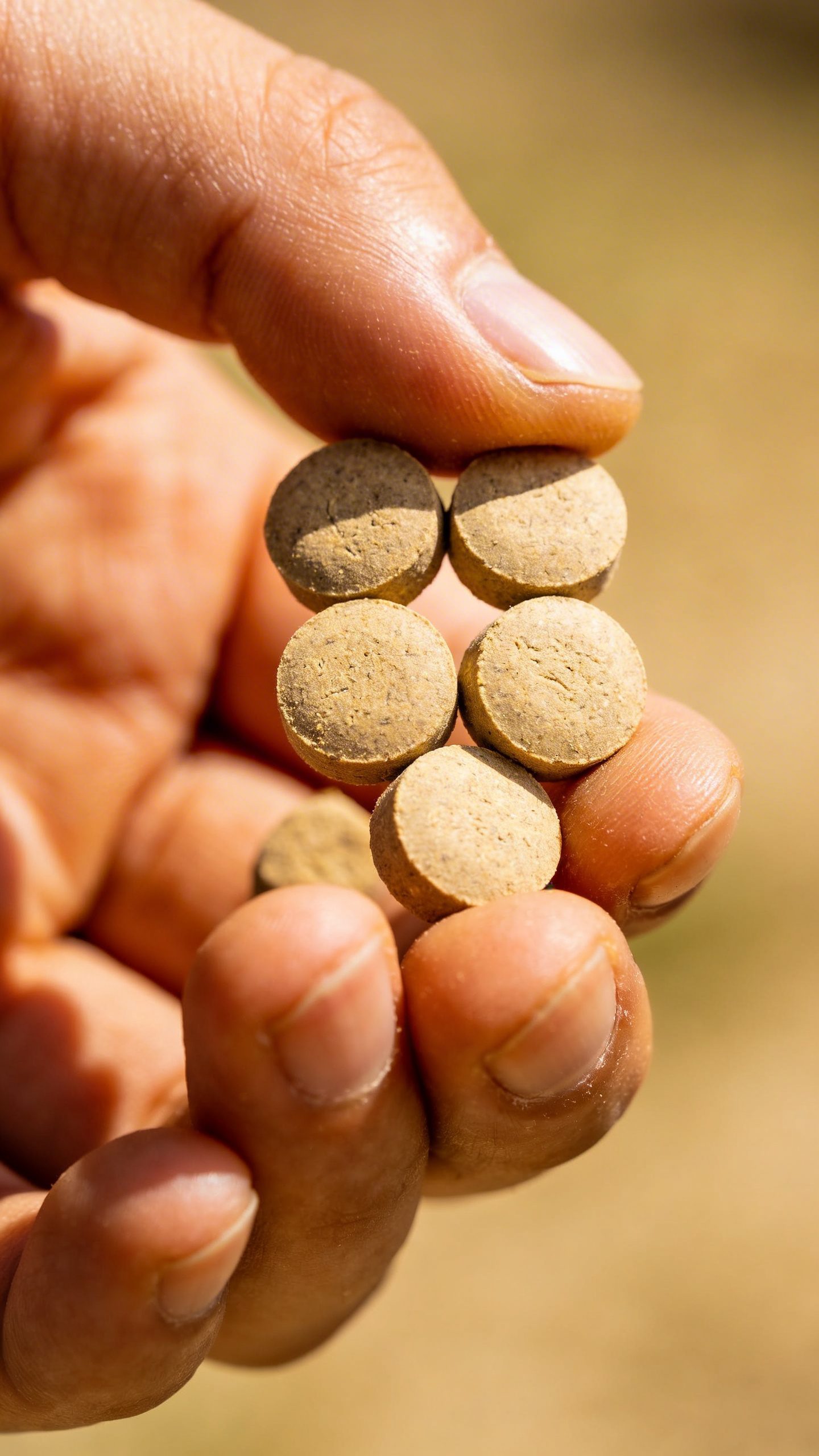 Dog trainer's hand holding small training treats closeup
