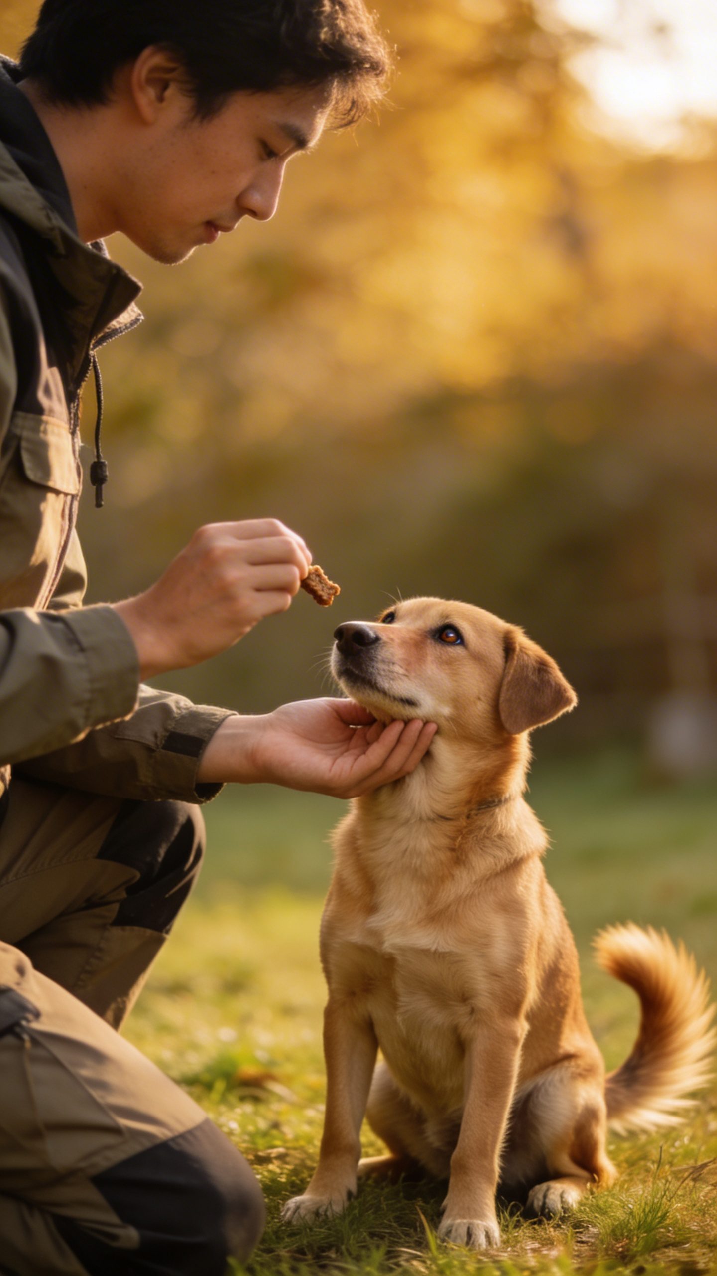 Person rewarding obedient dog with treat during training session