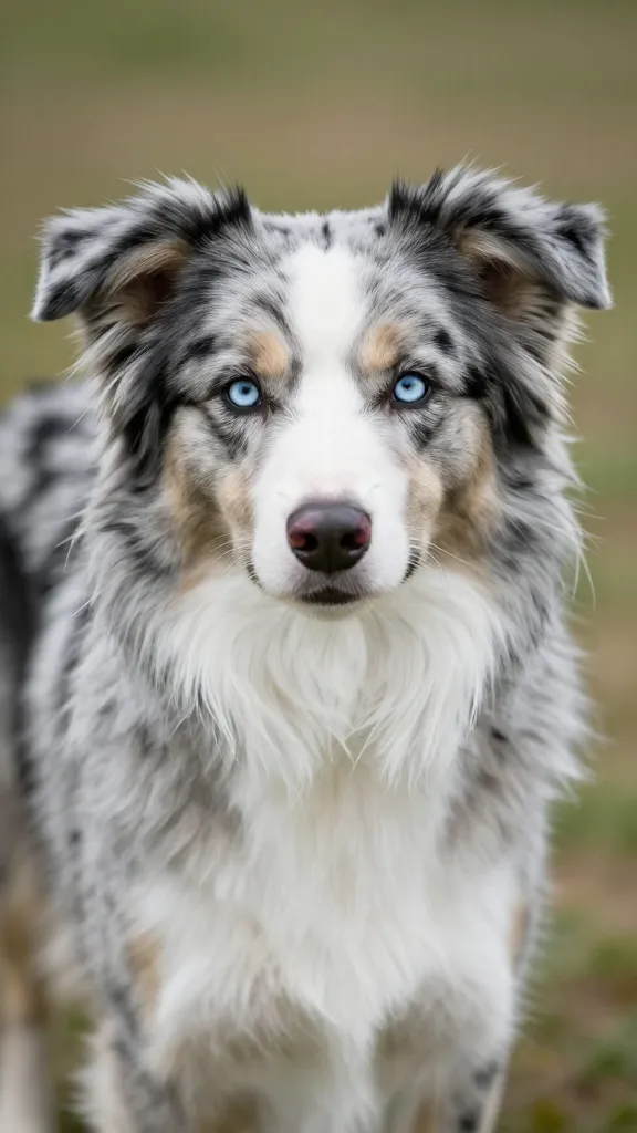 Blue merle Australian Shepherd portrait with bright eyes