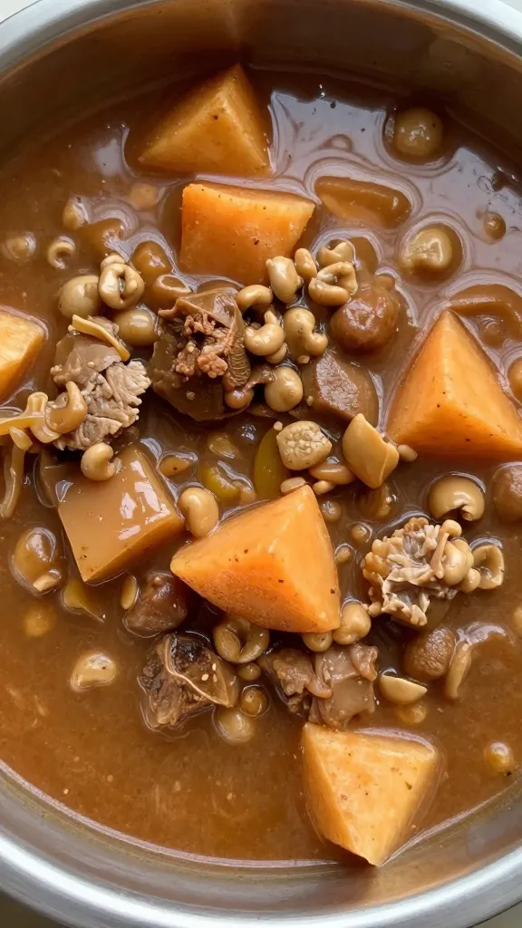"close-up of soft texture of stew in dog bowl"