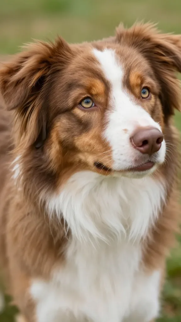 Red merle australian shepherd dog coat close-up, soft natural light