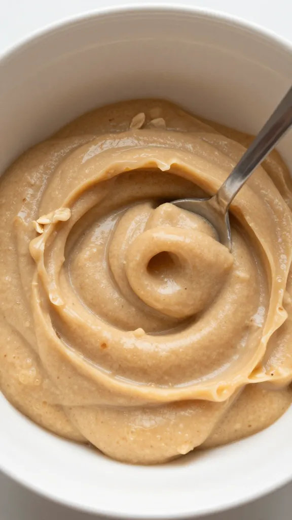 "Close-up of oatmeal paste being stirred in bowl"