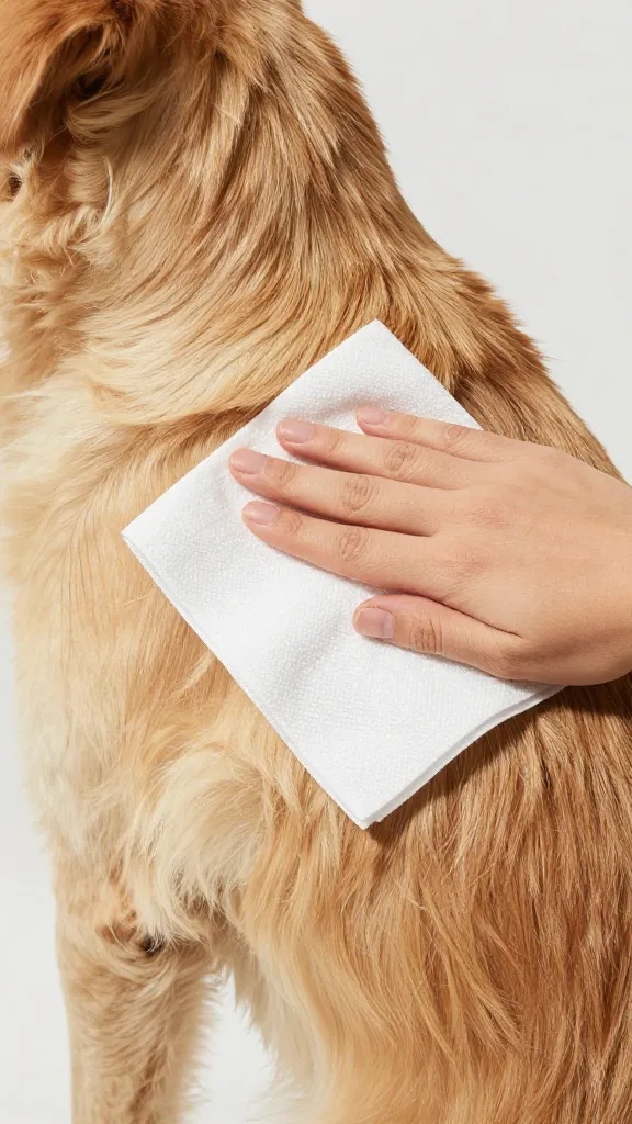 "Gentle washcloth applying oatmeal mixture to dog’s coat"