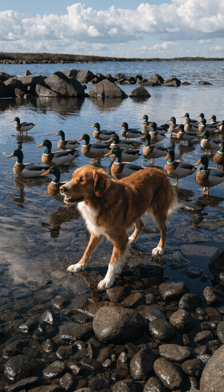 "Tattooed or natural: Tolling dog with duck decoy herd"