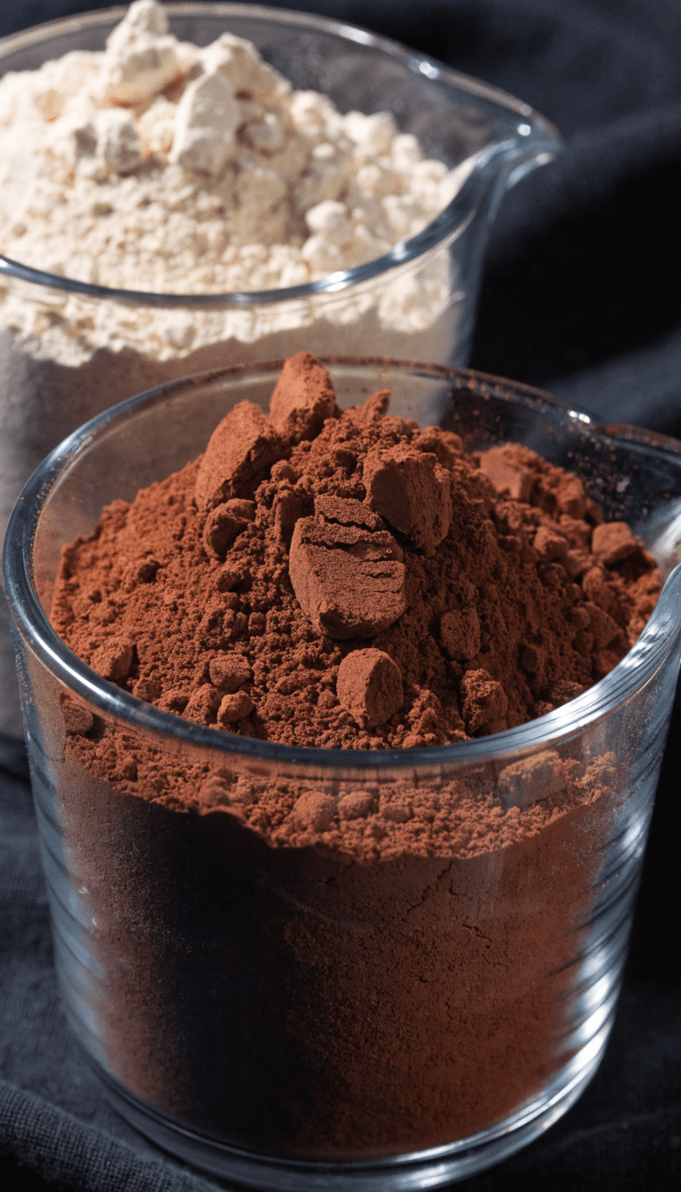 "powdered cocoa and baking mix in measuring cups"