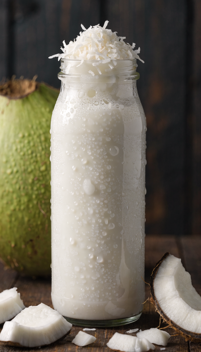 "Vet-approved coconut milk bottle with ingredient list displayed"