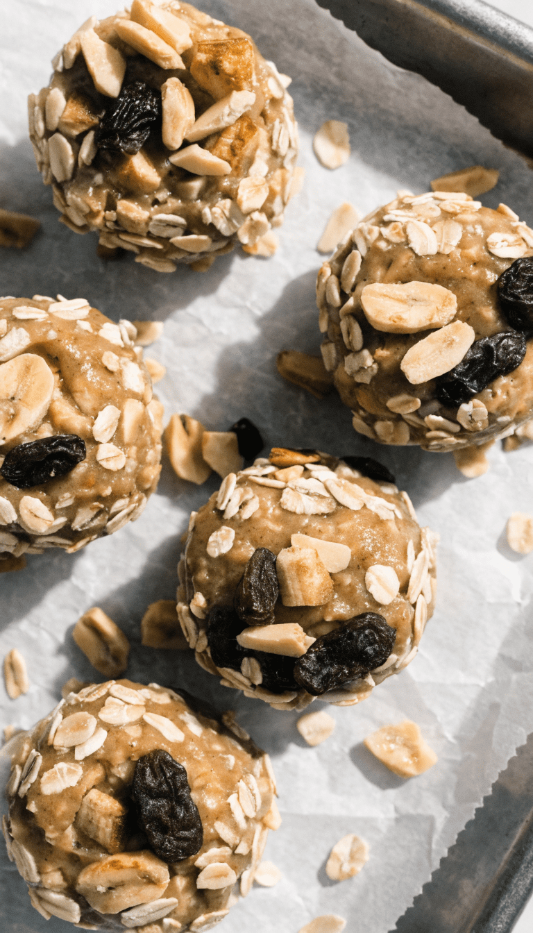 "Banana peanut butter bites on parchment tray"