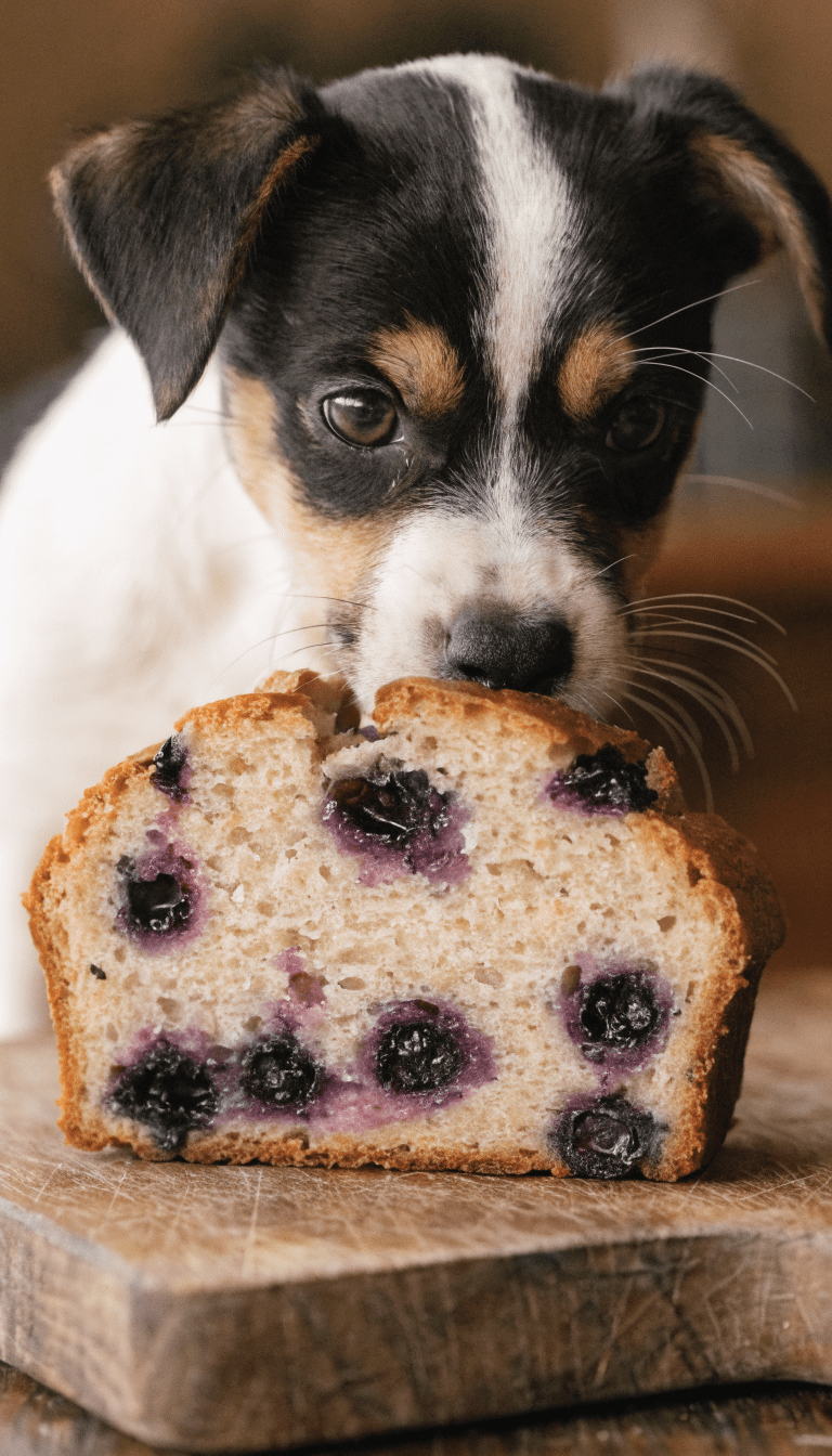"Puppy happily sniffing two-ingredient treats slice"