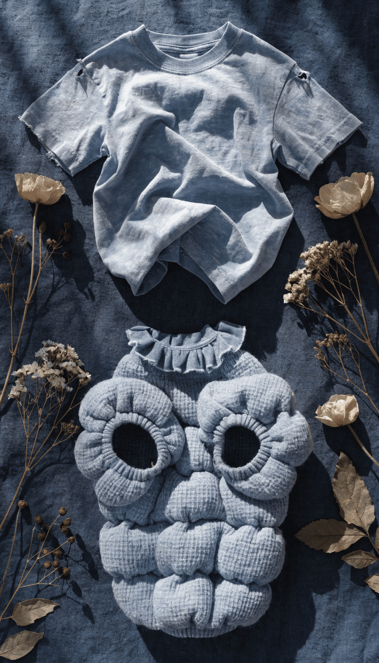 "before-after transformation: old tee to dog sweater, flat lay"