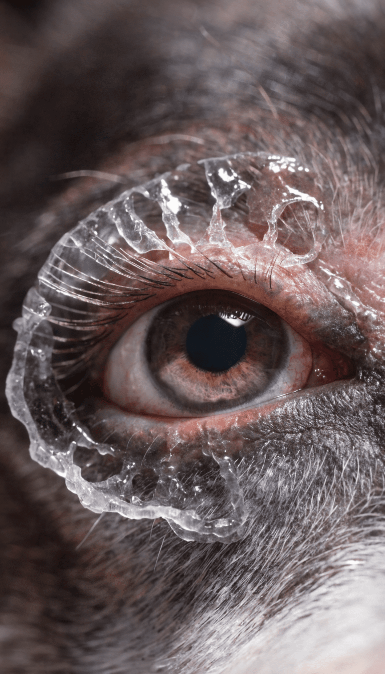 close-up of dog eye with clear crust detail