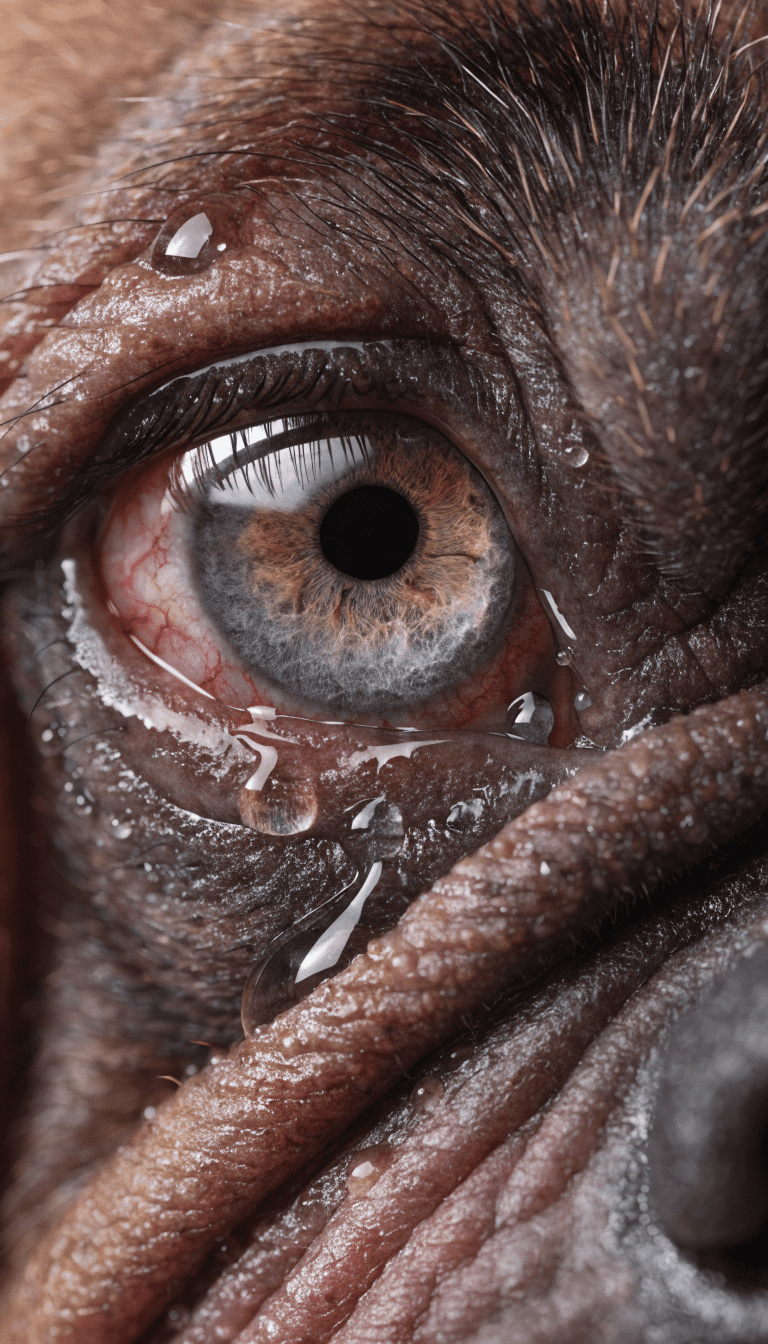 flat-faced breed eye close-up with tear film