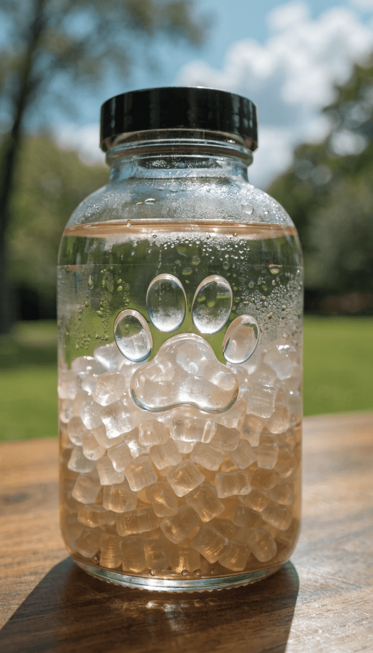 "glucosamine bottle with paw print label on wooden table"